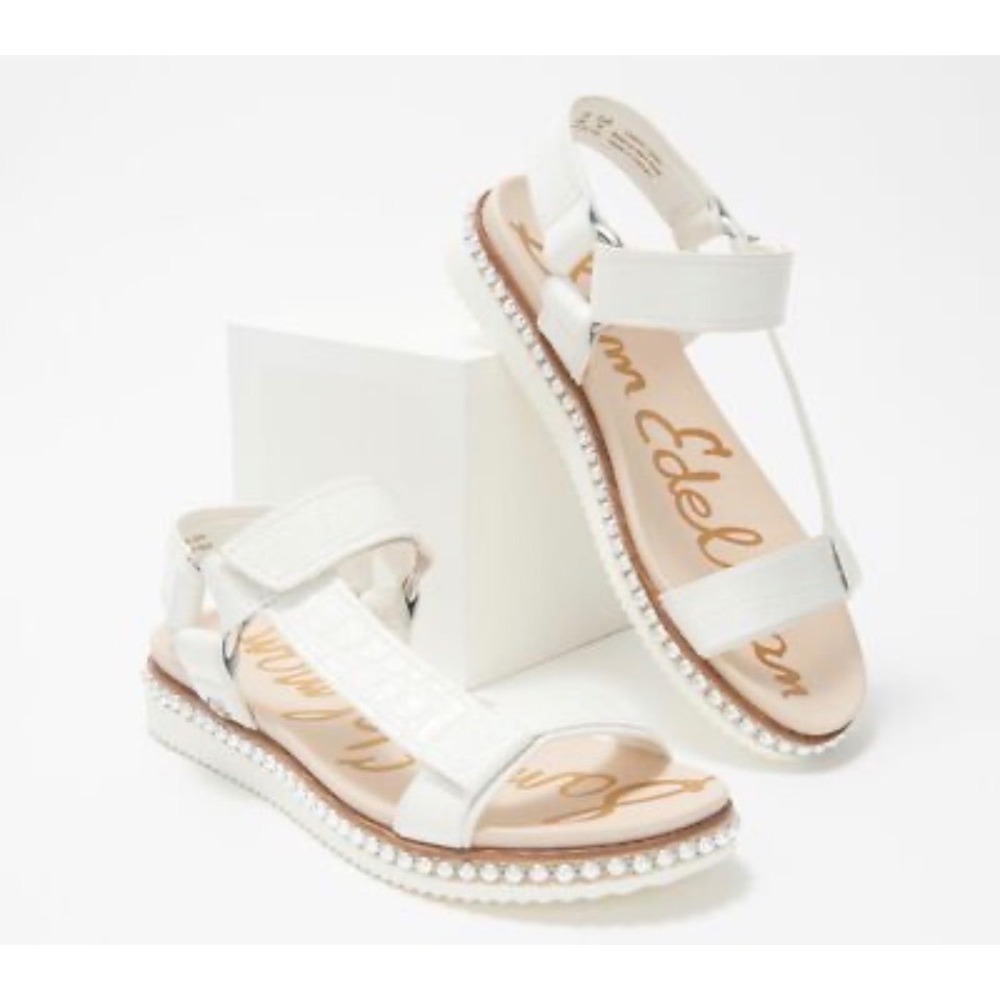 Sam Edelman Annalise White Croc Embossed Beaded Platform Sandals Womens 10M